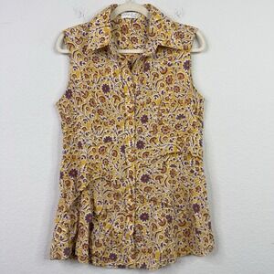 Couleur by Finley Shirt Womens L Yellow Floral Button Whimsical Boho Cottagecore